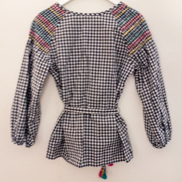 Madewell Gingham tassel tie top black white xsmall - Picture 4 of 8